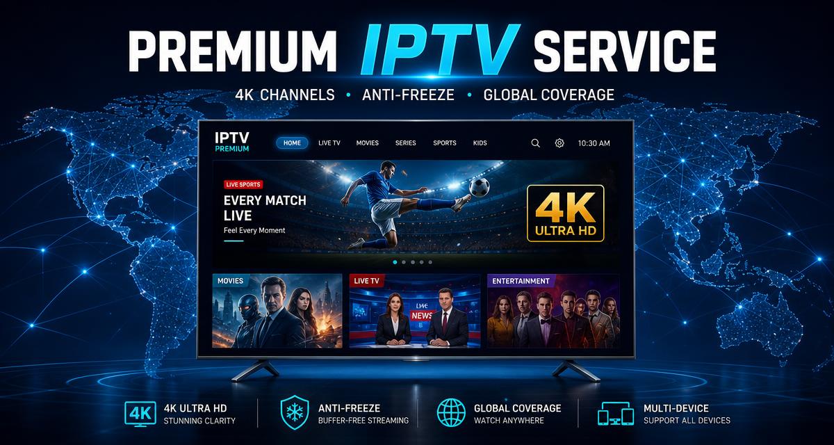 Premium IPTV Service: 4K Channels, Anti-Freeze & Global Coverage
